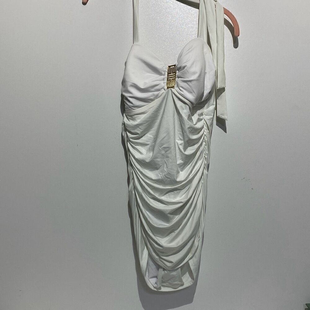 Jantzen Women's White Sweetheart Neck Ruched Halter Swimsuit Size 14 NWT‎